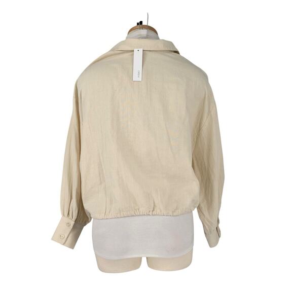 DREW Kylie Top Stone Drawstring Button Front Balloon Sleeve NWT $216 Cotton - Picture 3 of 14